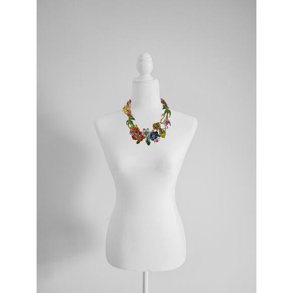 Gold Tone Multi-Color Czech Tropical Bib Necklace 16 plus 3 inch extender - Picture 5 of 7